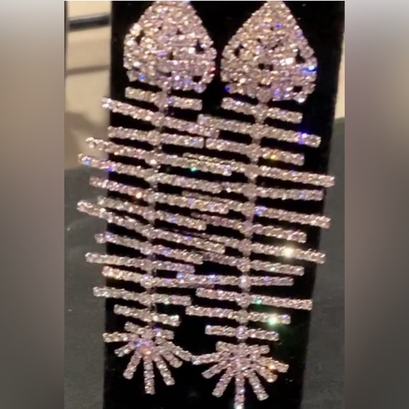 Fishbone Rhinestone Earrings - Picture 4 of 10